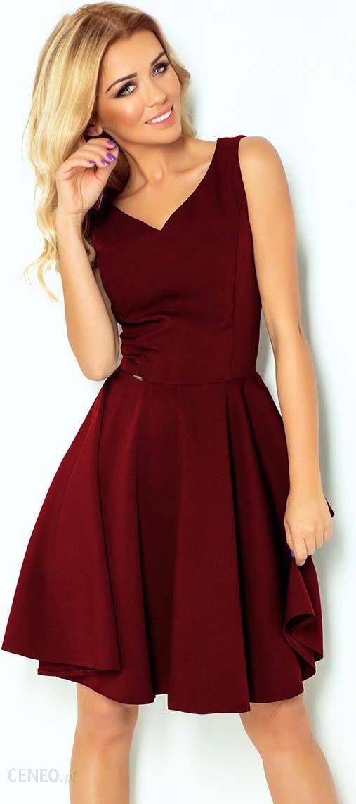 Bordowa Sukienka Elegancka Rozkloszowana na Szerokich Ramiączkach