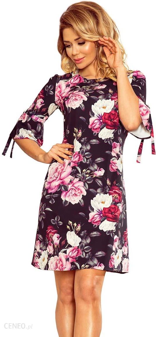 Czarna Trapezowa Sukienka z Rozkloszowanym Rękawem do Łokcia