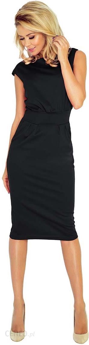Numoco Czarna Sukienka Elegancka Midi z Zaznaczoną Talią