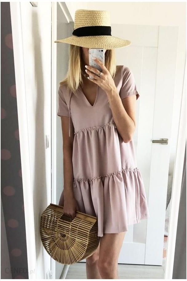 Oversizowa sukienka Pola z falbankami - pudrowy róż, Rozmiar: 40