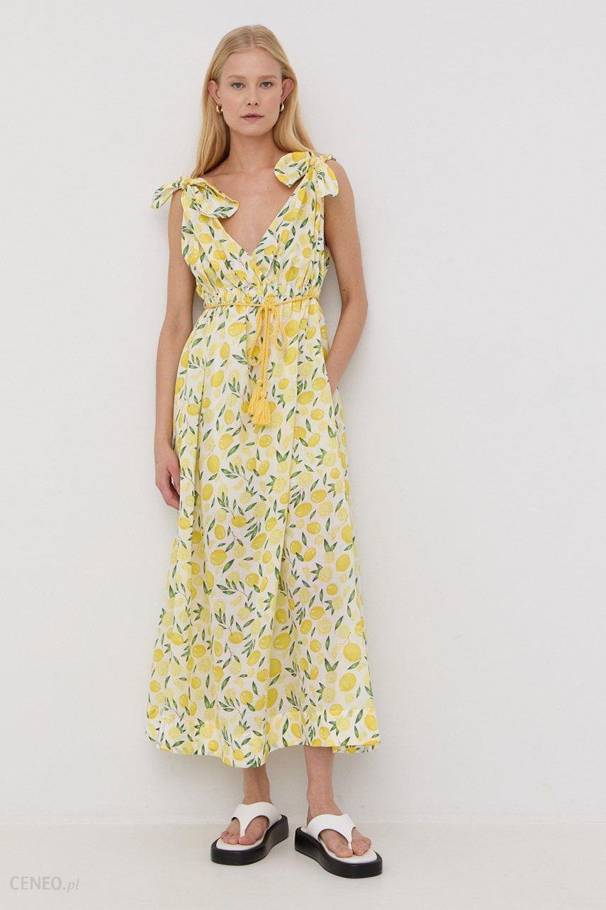 Twinset sukienka kolor żółty midi rozkloszowana