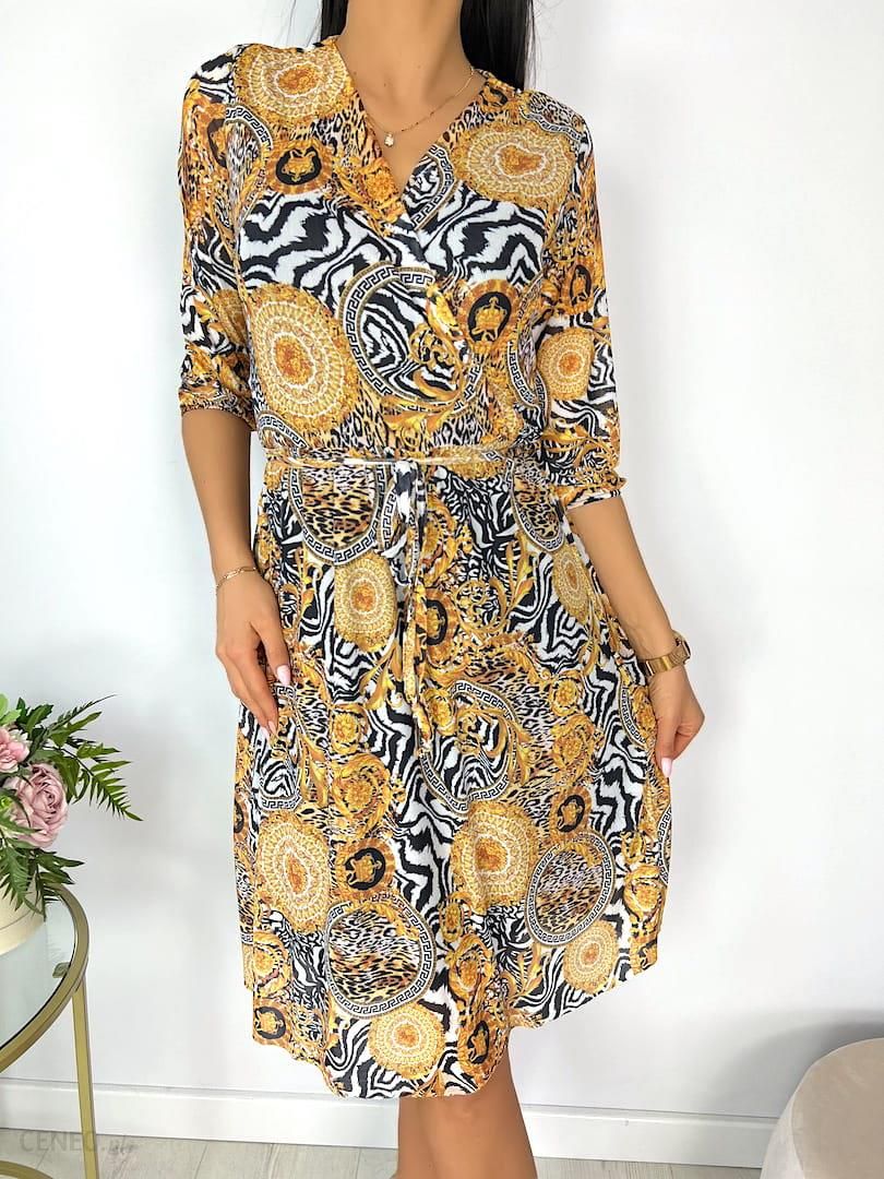 Wzorzysta Sukienka z Paskiem 7670-329